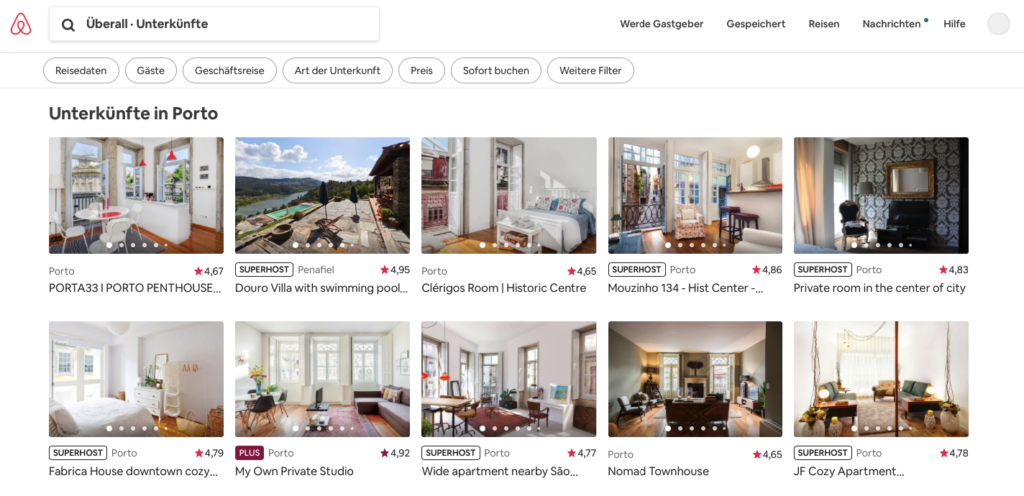 Airbnb, Unterkunft weltweit, Wohnungen